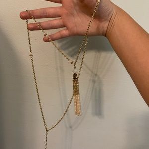 Super long pink beaded fashion necklace